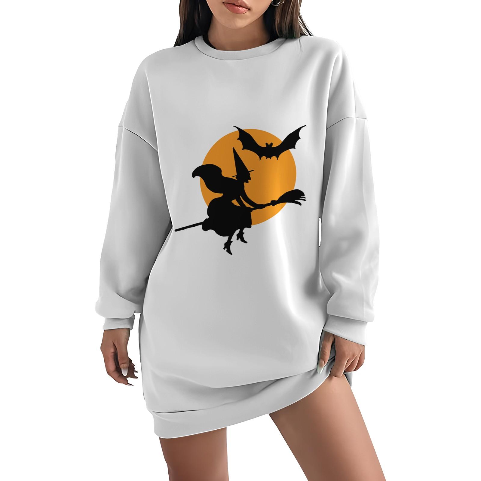 

Женская свободная модная повседневная толстовка с круглым вырезом и длинным рукавом с принтом на Хэллоуин XL шафрановый