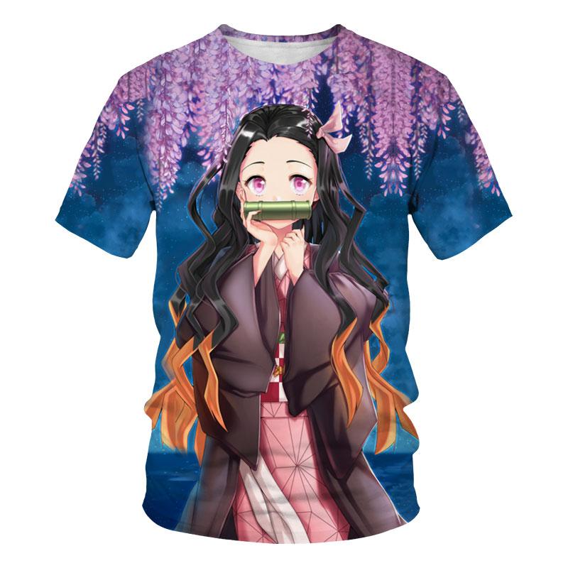 

Футболка с аниме-убийцей демонов, прекрасный костюм Камадо Незуко, футболка для мальчиков и девочек, летняя футболка с короткими рукавами, свободные топы в уличном стиле 150