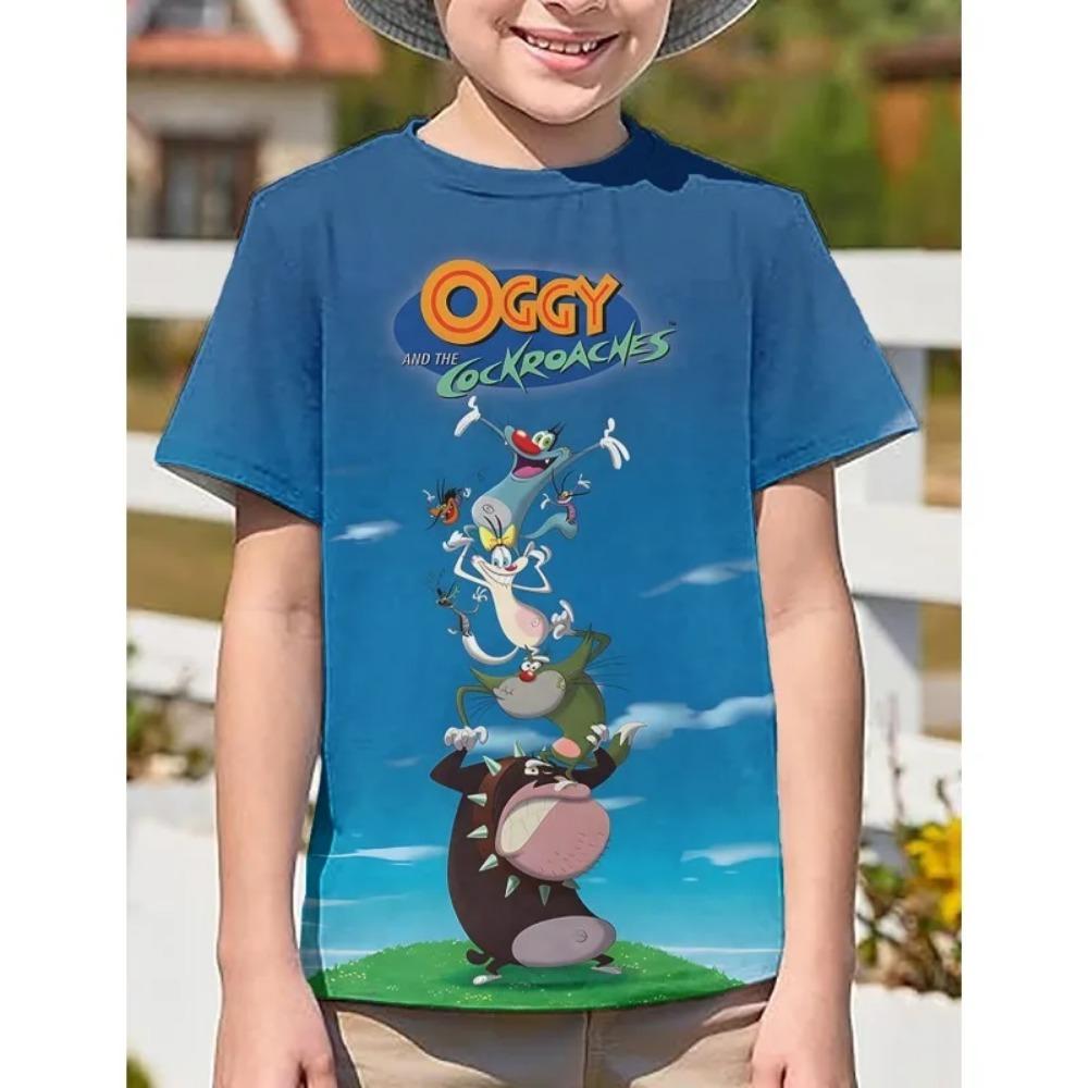 Oggy and The Cockroaches Short Sleeve T-Shirt Kids High Quality T Shirts Childrens Clothing 3D Cartoon Print Comfortable Tees Boys and Girls Clothes
