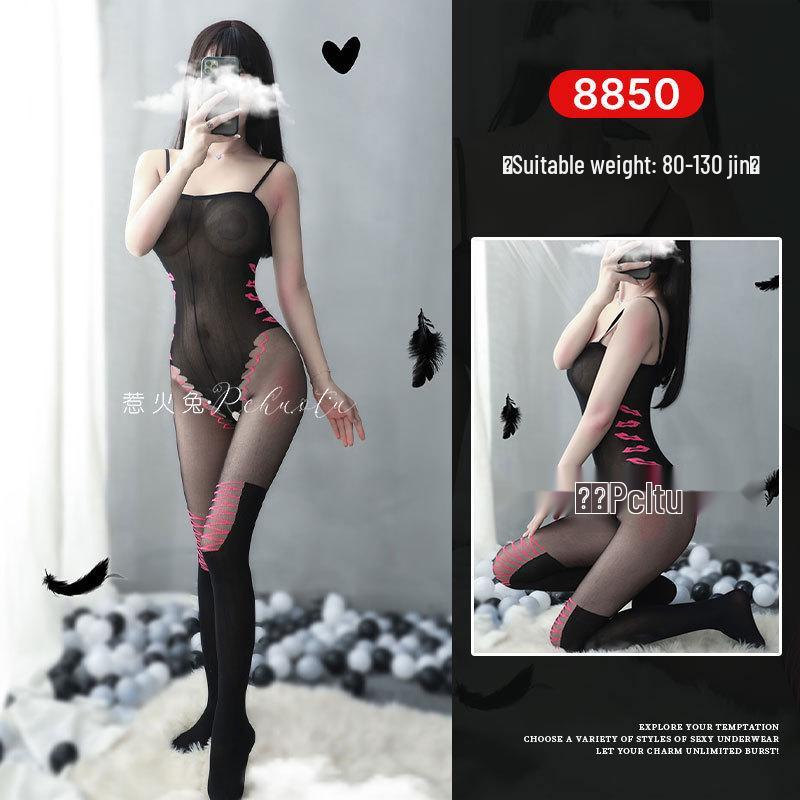 Seductive Rabbit Silk Bondage Lingerie Set: Open Crotch, Tearable Bodysuit with Garter and Stockings