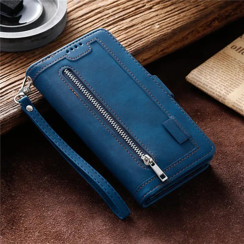 Wrist Lanyard Retro Leather Wallet Case for Xiaomi 12 Ultra 11T Pro 11 Lite 10T 10 Multi 9 Card Slot Zipper Pocket Flip Cover