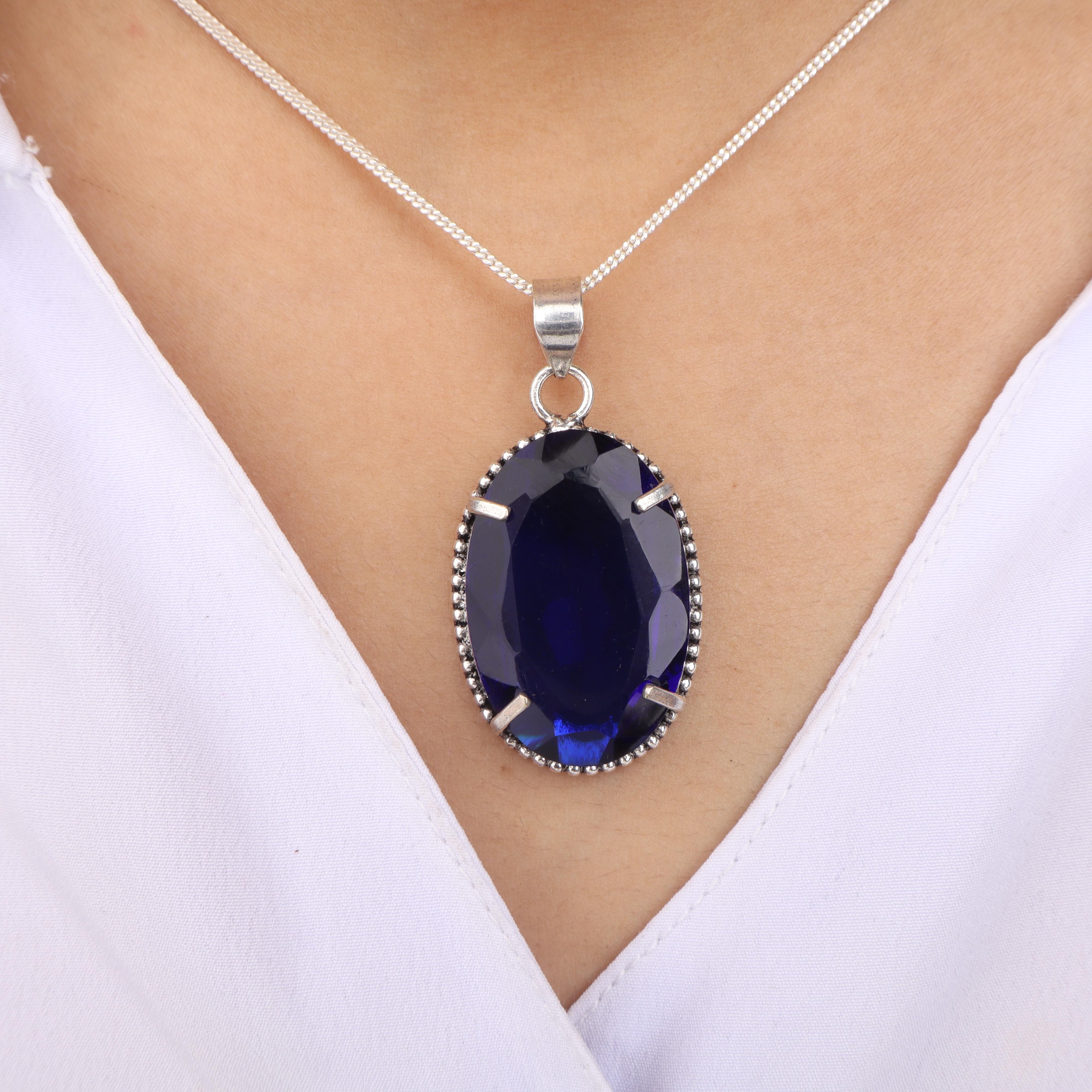 

Blue Sapphire Gemstone 925 Sterling Silver Jewelry Partywear Pendant Valentine s Day Gift For Wife PP-63-6