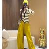 Vintage Knit Top and Pants Set Women Striped Casual Outfit Loose Fit Comfortable