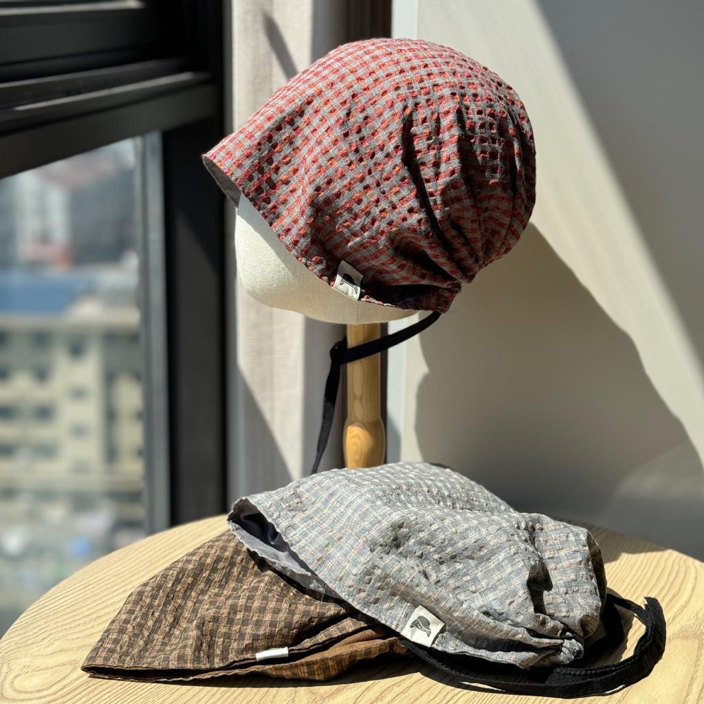 New Wasteland Style Retro Double sided Plaid Pullover Hat for Women Korean Style Casual Face showing Small Baotou Pile Hat Trendy Cold Hat