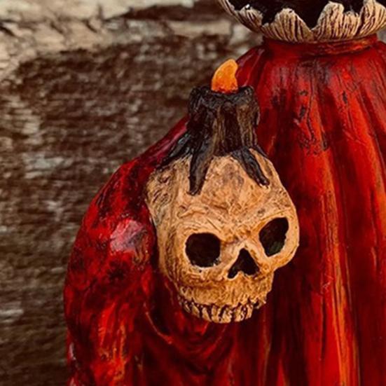 Halloween Pumpkin Statue Spooky Ghost Pumpkin Holding Skull Figurine Resin Gothic Decoration for Indoor Outdoor Home Tabletop Garden Decor