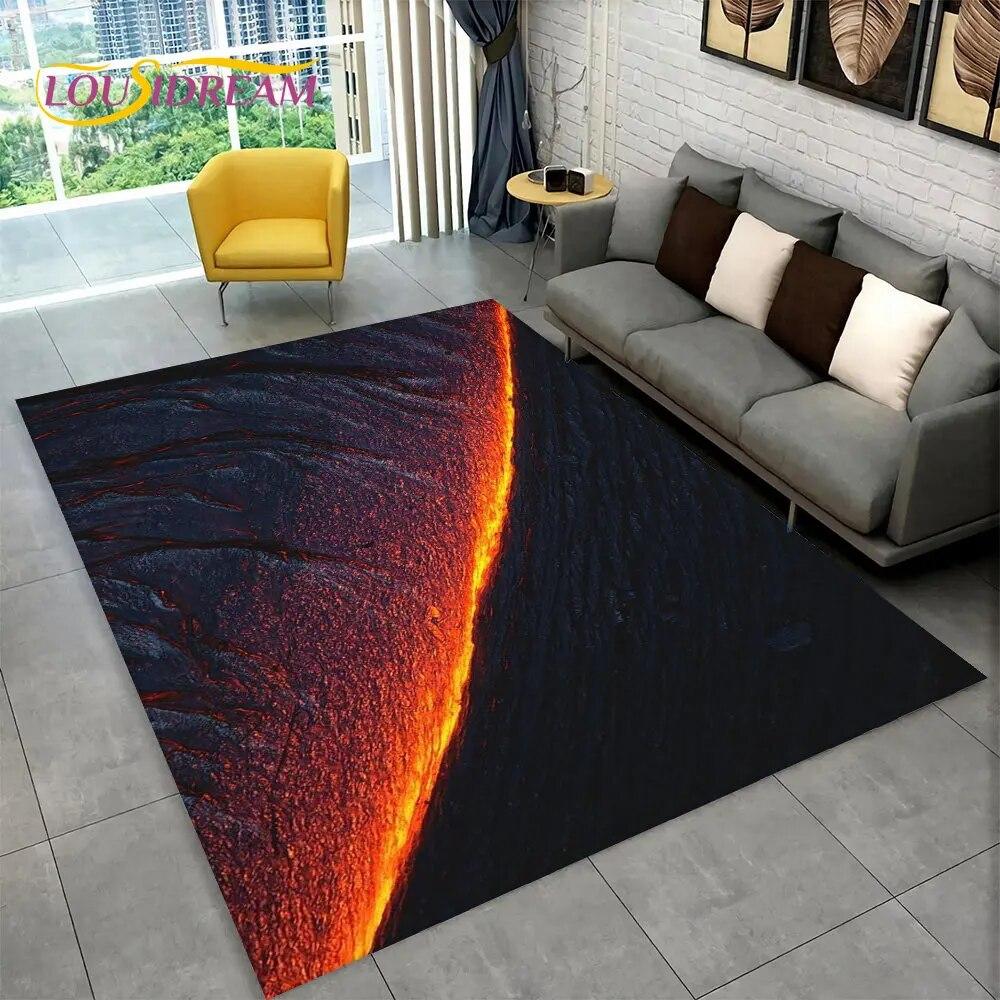 Χαλί 3D Volcano Lava Magma Area Large, Χαλί με μοκέτα για σαλόνι καναπέ κρεβατοκάμαρας Διακόσμηση πόρτας πόρτας, Παιδικό παιχνίδι Αντιολισθητικό χαλάκι δαπέδου
