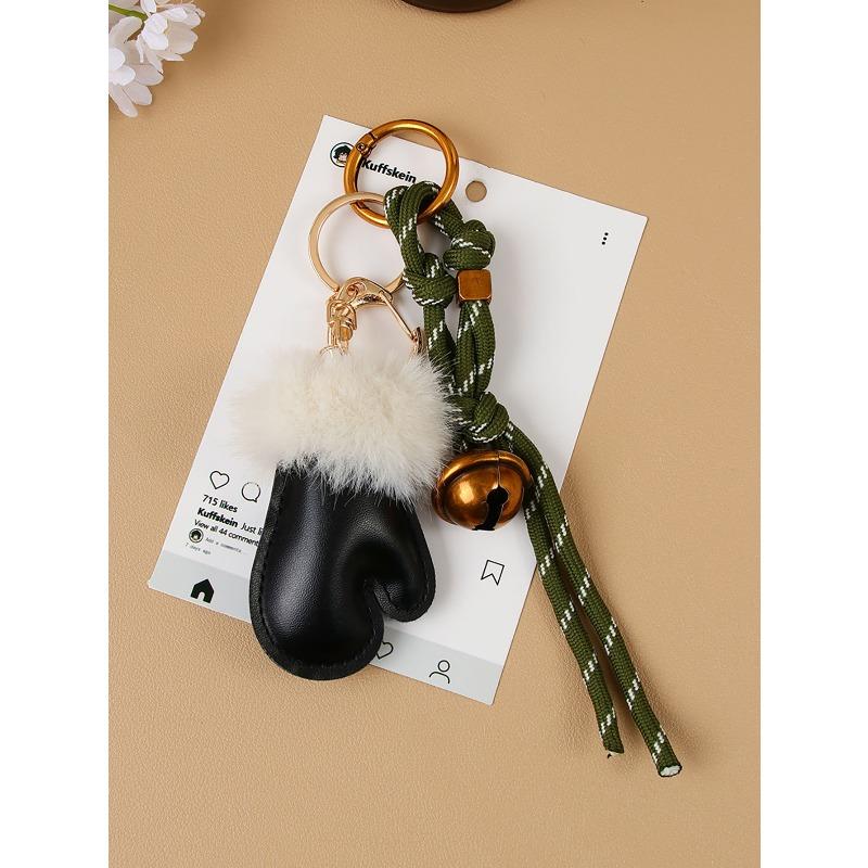 Fashion Personality Plush Cute Small Gloves Pendant Accessories Bell Braided Rope Bag Pendant Keychain