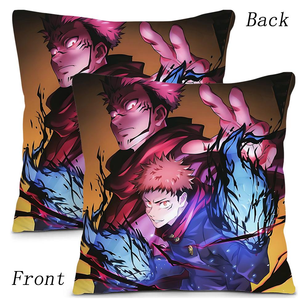 Hot Anime Jujutsu Kaisen Pillow Covers Cartoon Sofa Decorative Home Double-Sided Printing Short Plush Cute Cushion Cover