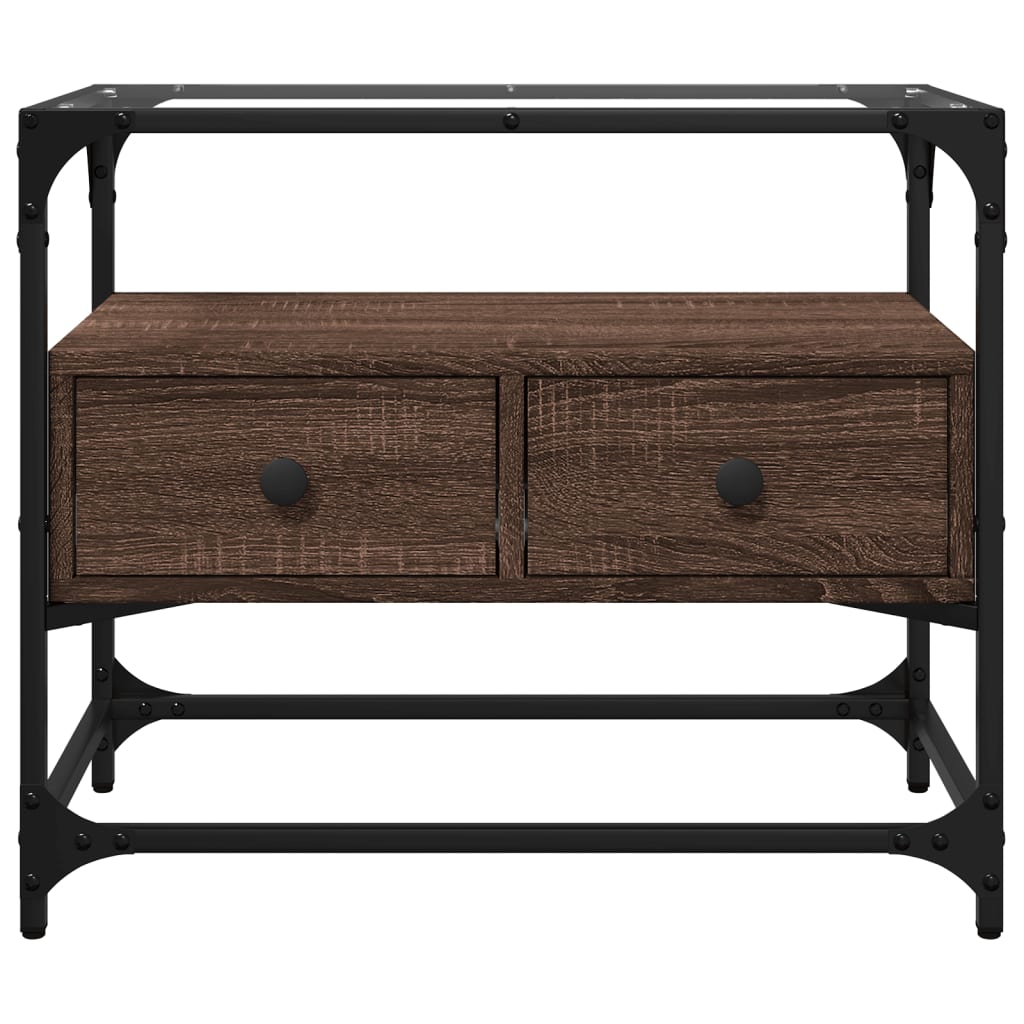 TV Cabinet with Glass Top Brown Oak Finish 60 X 35 X 51 Cm Engineered Wood