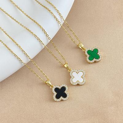 Micro Inlaid Four Leaf Grass Pendant Necklace High Grade Neckchain