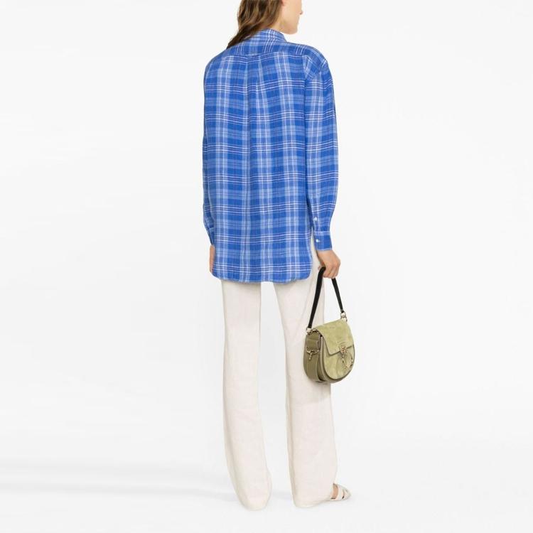 Polo Ralph Lauren SS23 Plaid Color Block Long Sleeve Shirt Women Shirts Blue 211892369-002