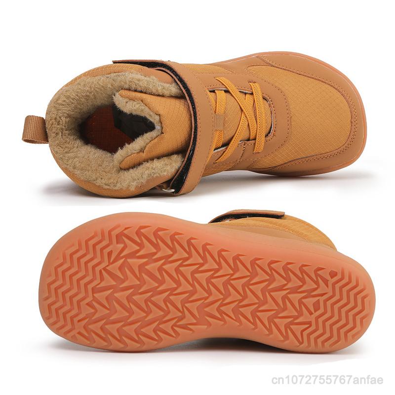 New Kid's Snow Boots Children's Outdoor Wide Toe Barefoot Shoes Warm Waterproof Winter Boots High-top Velvet Boot Size 25-36