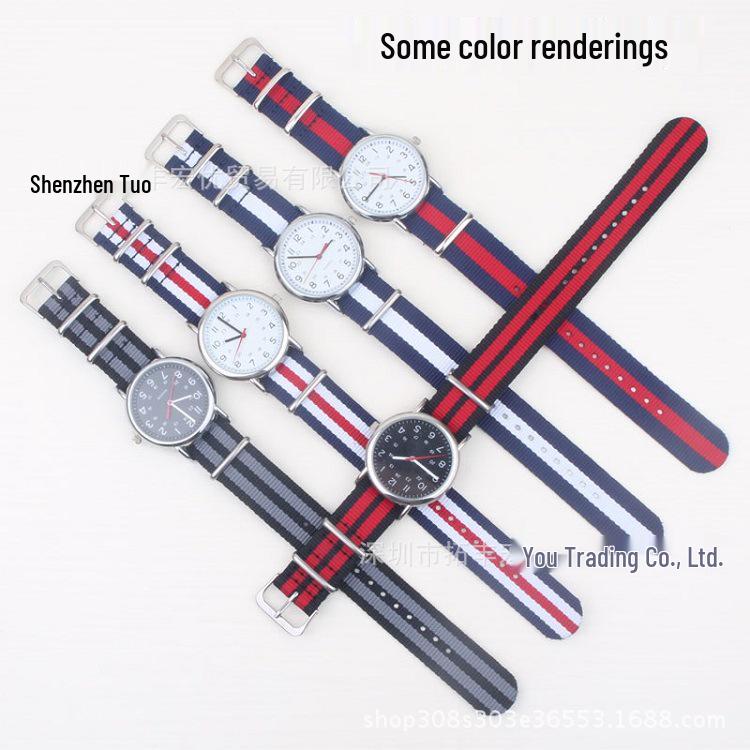 Rose Gold Buckle Nylon Canvas Watch Band, Black, 18/20/22mm