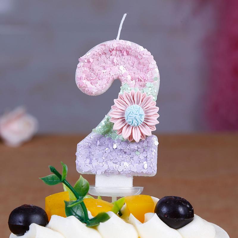 1pc Daisy Digital Birthday Candle Cute Pink Cake Topper Number 0-9 Candles Glitter Black Crown Candles Baby Show Kids Birthday