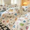 Small Clear Four-piece Set of Washed Cotton Sheets, Quilt Cover Three-piece Set of Bedding