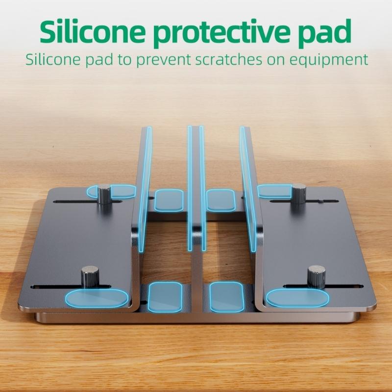 Vertical Laptop Holder Adjustable Desk Stand Aluminum and Silicone Scratchproof for Laptops and Tablets Multiple Devices