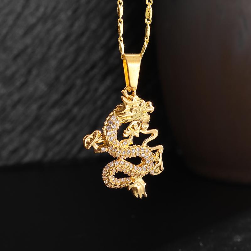 Exquis collier de bête dragon auspicieuse pour femmes Style ethnique Pendentif dragon des douze signes du zodiaque Bijoux amulette pour filles