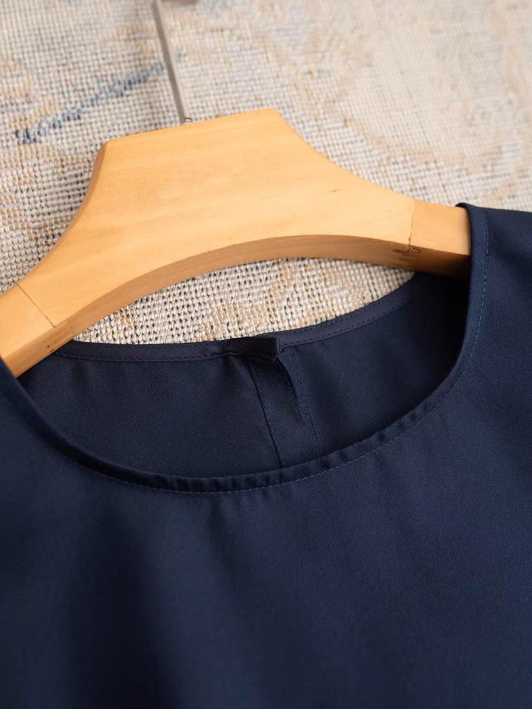 Minimalist Mulberry Silk T-shirt & Half Skirt Set in Classic Old Money Style