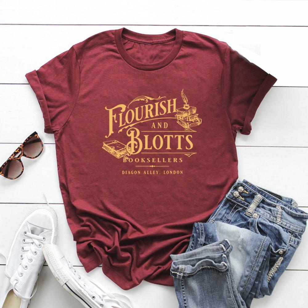 Flourish and Blotts Maglietta Negozio di Libri Magici Magia T-shirt Magiche Scuola di Magia T-shirt Mondo Magico T-shirt Grafiche