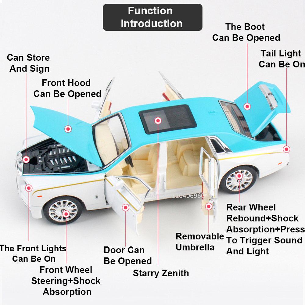 AAYK1 1:24 Scale Rolls Royce Phantom Alloy Model Car Toy Metal Diecast Music Light Pull Back Vehicles Models Ornaments Present for Kid