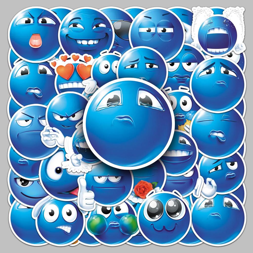 50 Small Blue Bean Emoji Sticker Sheets for Notebooks, Cars, Motorcycles, Water Cups, and Planners