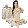 Japanese Doll Collar Cloud Cotton Pajamas Women'S Summer Cartoon Small Fresh Short-Sleeved Loungewear Three-Piece Set