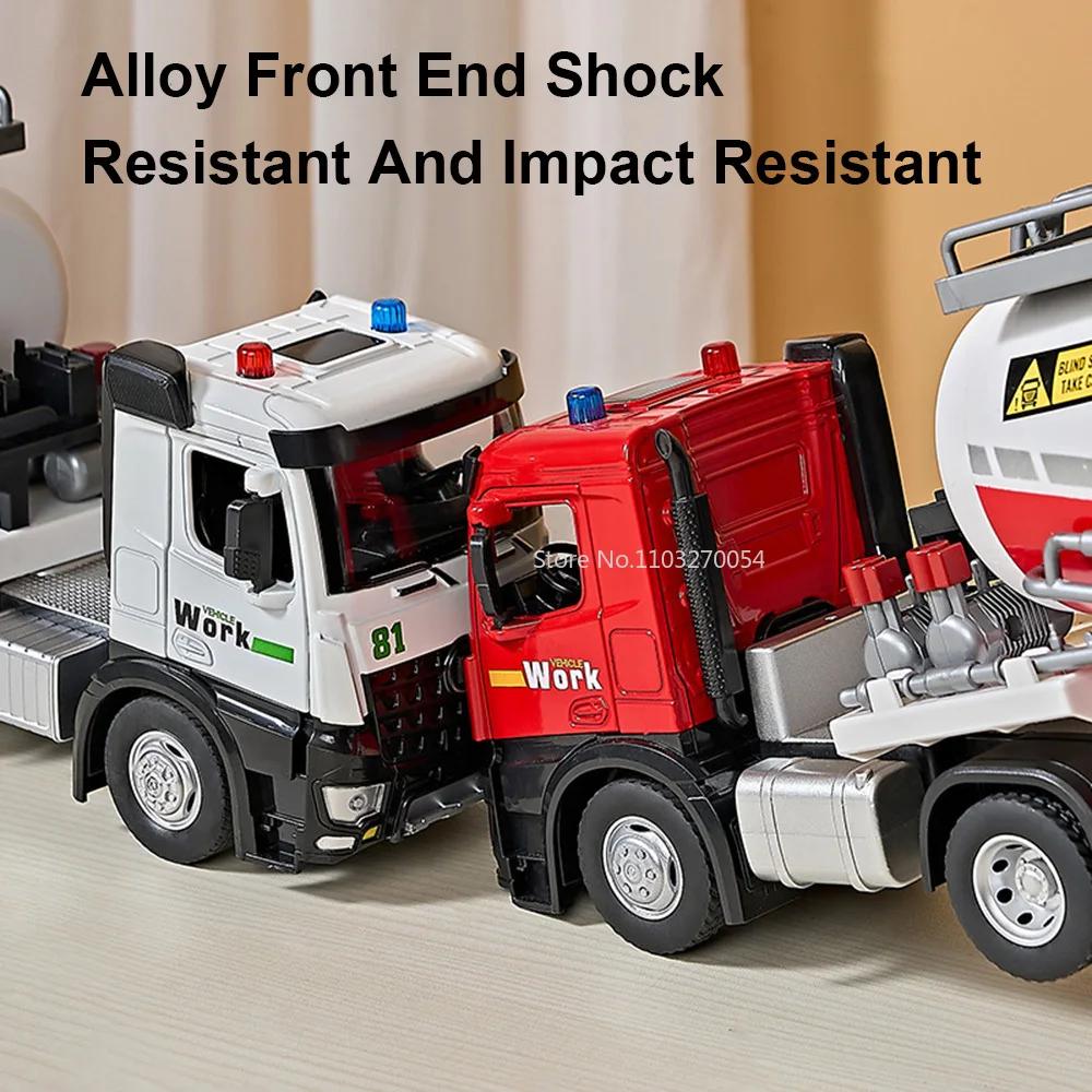 ABAE1 1/18 Extended Version Alloy Dust Transport Hook Truck Car Model Toy Sound Light Truck Vehicle Models Decoration Present Boy Gift