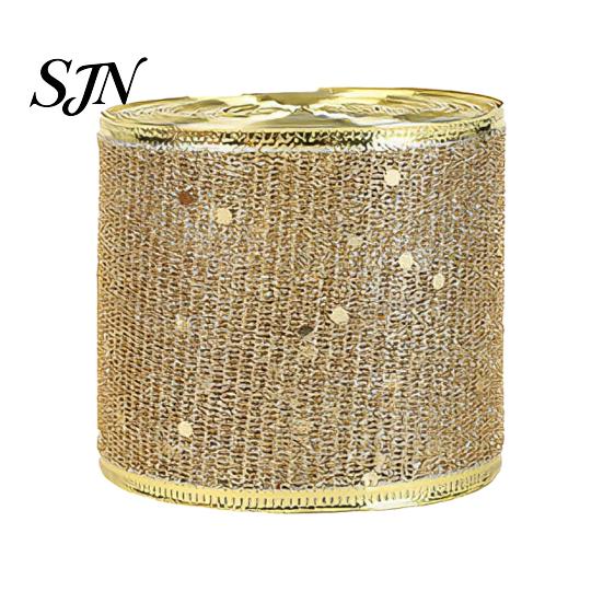 Festival Atmosphere Ribbon for Home Decor 2.5" x 2.2 Yards Gold Sheer Christmas Tree Decoration and Crisp Edge Wreath Making Gift Wrapping,