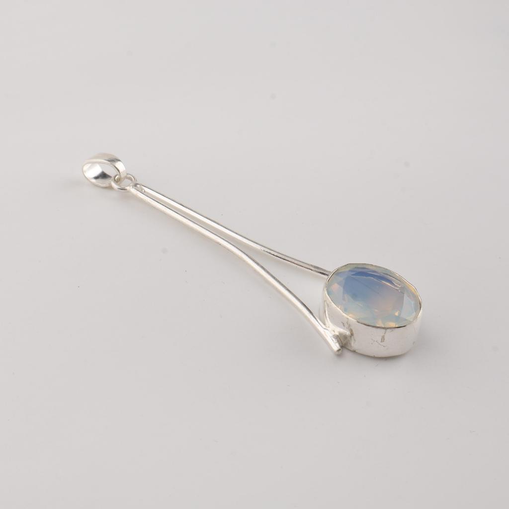Pendentif en Argent Sterling 925 Pierre Opale Laitée 1,79" Bijoux de Créateur Faits à la Main Pour Cadeau d'Anniversaire PP-69-15