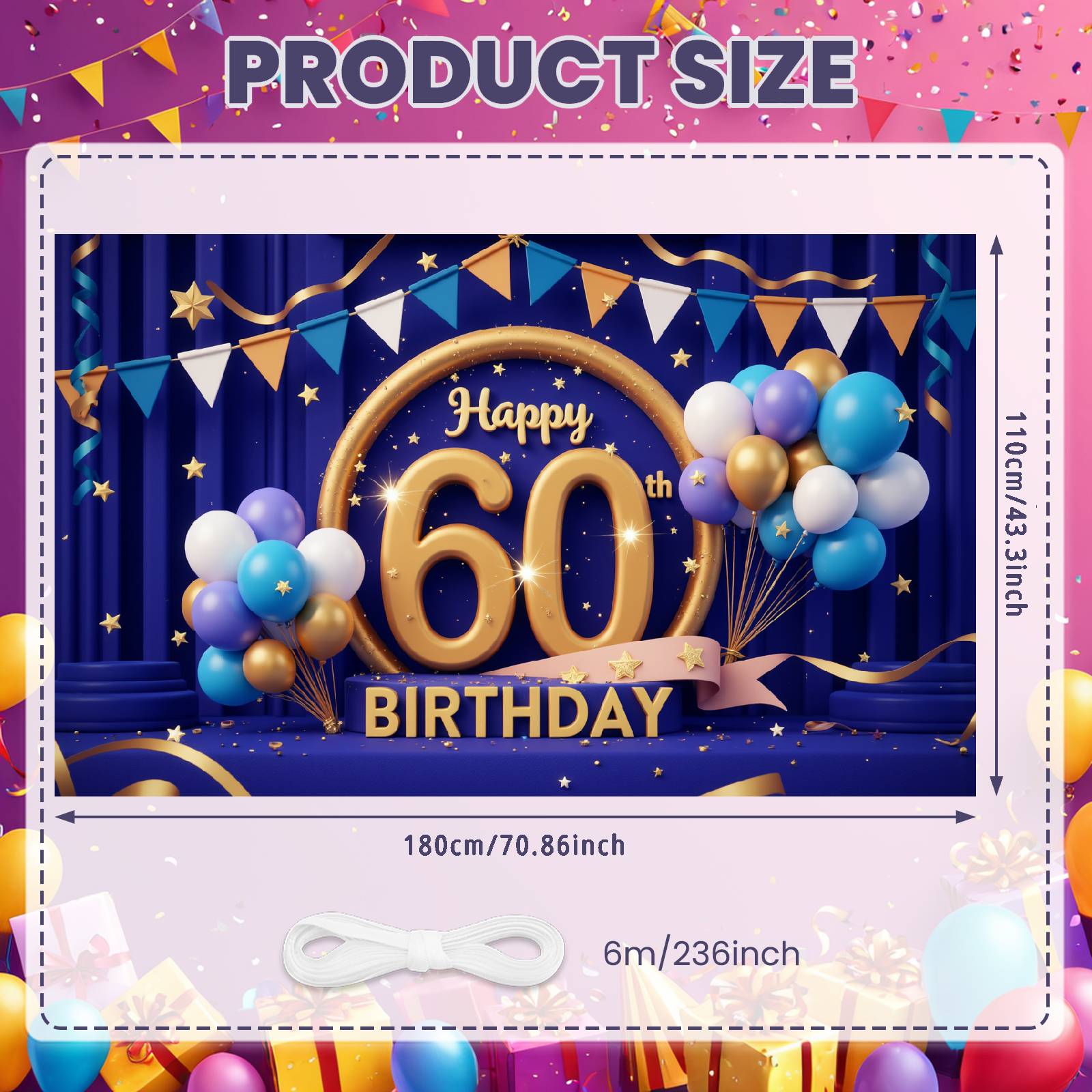 

Birthday Celebration Banner Luxurious Look Birthday Backdrop 60th Birthday Banner Glitter Star Decor For Indoor Party Venue