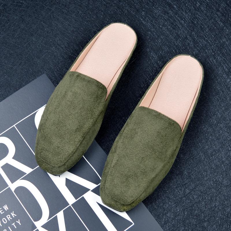 

Fashion Large Size 34-44 solid slip on square toe flock mules woman slippers cover toe sandals lazy comfy flats slides women shoes 2025 4.5
