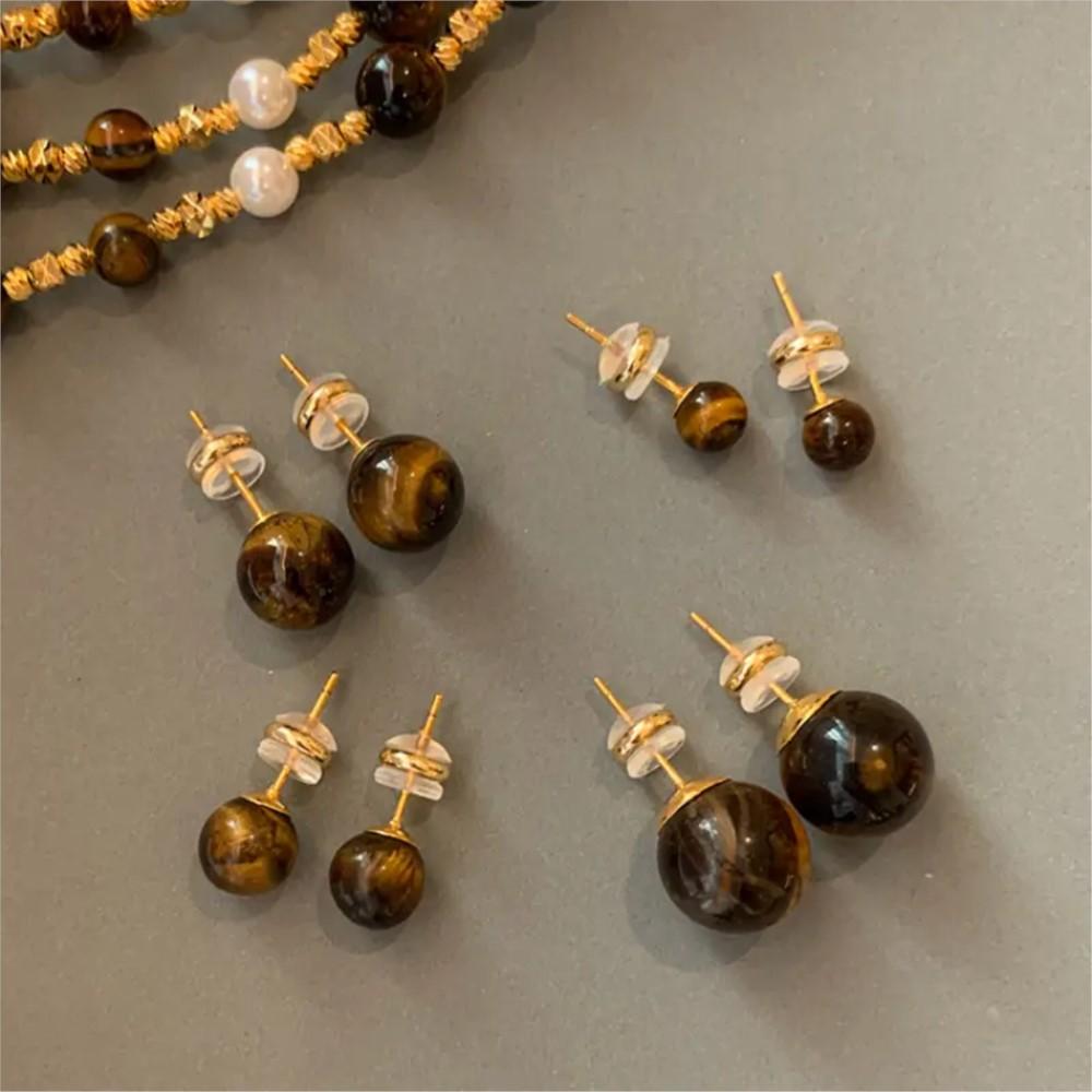 Natural Stone Merad Tiger Eye Stone Stud Earrings for Women Simple Retro Temperament Earring Daily Wear Jewelry Gifts