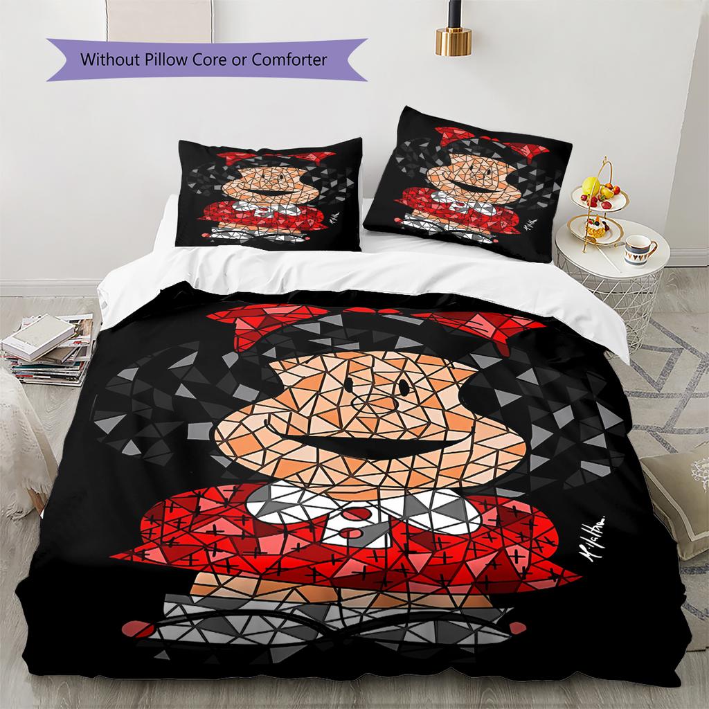 Mafalda Pattern Bedding,Quilt Set Quilt Cover Pillowcase Home Birthday Gift (1 * Duvet Cover + 2 * Pillowcase, Without Core)