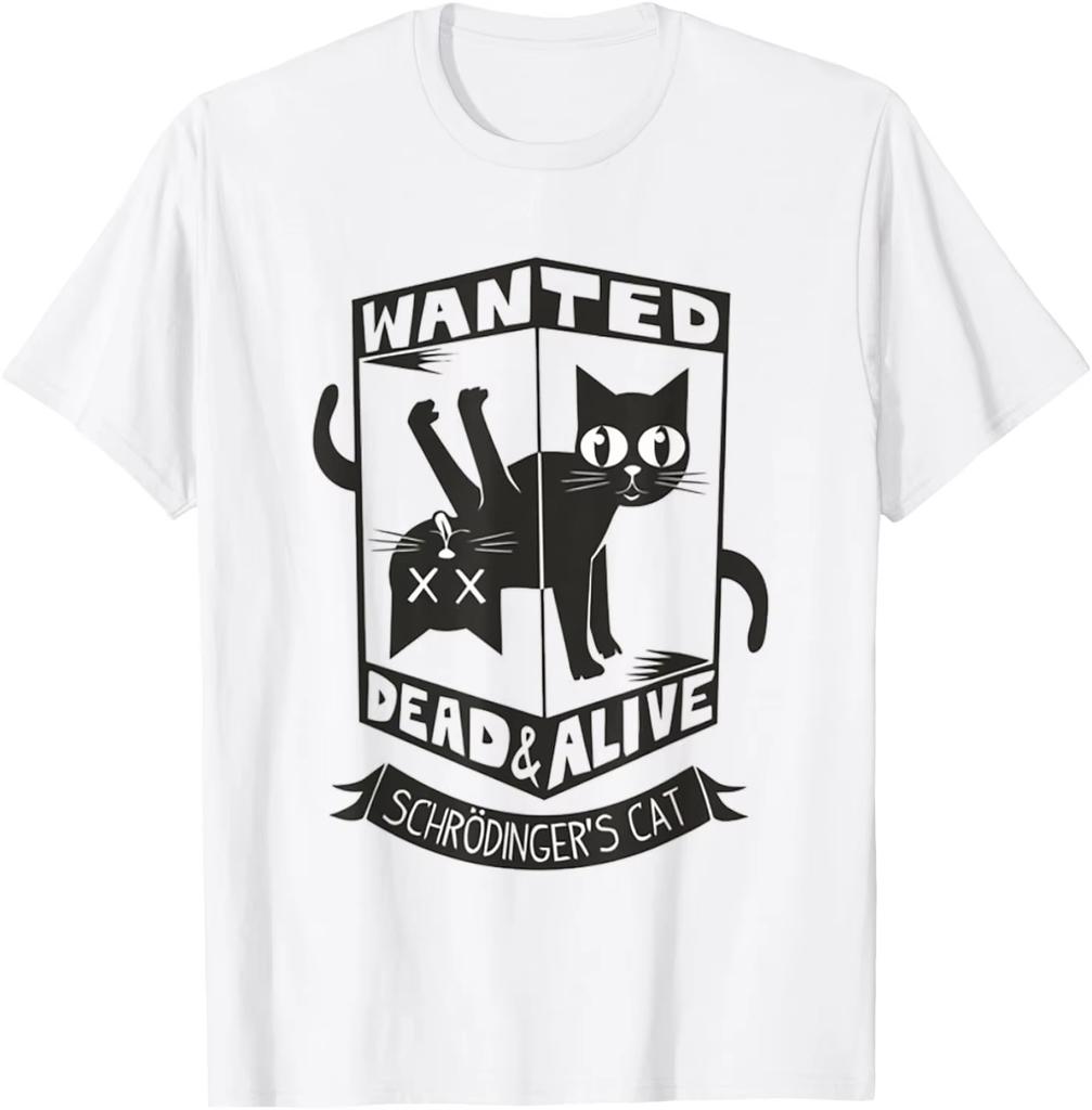 2026 Summer Unisexs Funny Schr Dinger Cat Quantum Mechanics Letter Printed Round Neck Tshirt Neutral 100 Cotton Short Sleeve