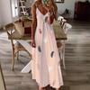 Fashion Sleeveless Feather Print Low Cut V-neck Suspender Dress Slim Fit Elegant Loose Women Summer A-line Party Dresses Casual Simple Woman Clothing