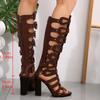Large Size Summer New Hollow Thick Heel Open-toed Women's Cool Boots British Style Rear Zipper Versatile Casual Women's Shoes