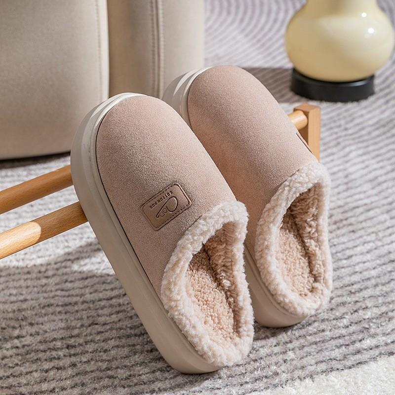 Pantuflas de algodón invierno hogar interior suela gruesa antideslizante apiladas engrosadas simples felpa cálidas