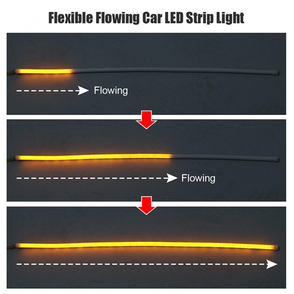2 Pcs 60Cm Soft Flexible Car Flowing Led Light Strip Drl Turn Signal Lamps Dc12V