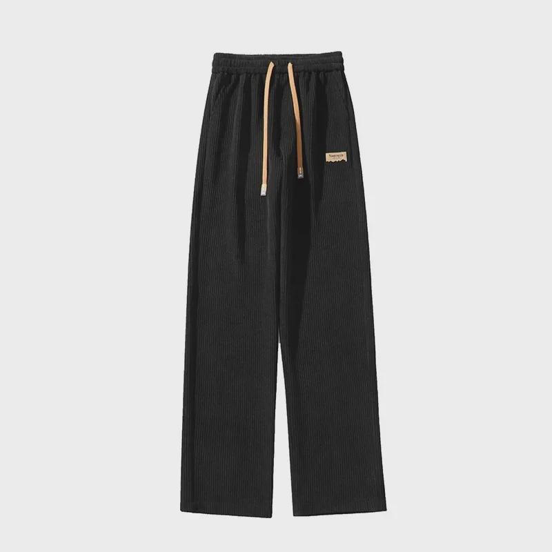 Khaki Velvet-Lined Corduroy Sweatpants for Boys - Oversized Wide-Leg Winter Trousers, American Style