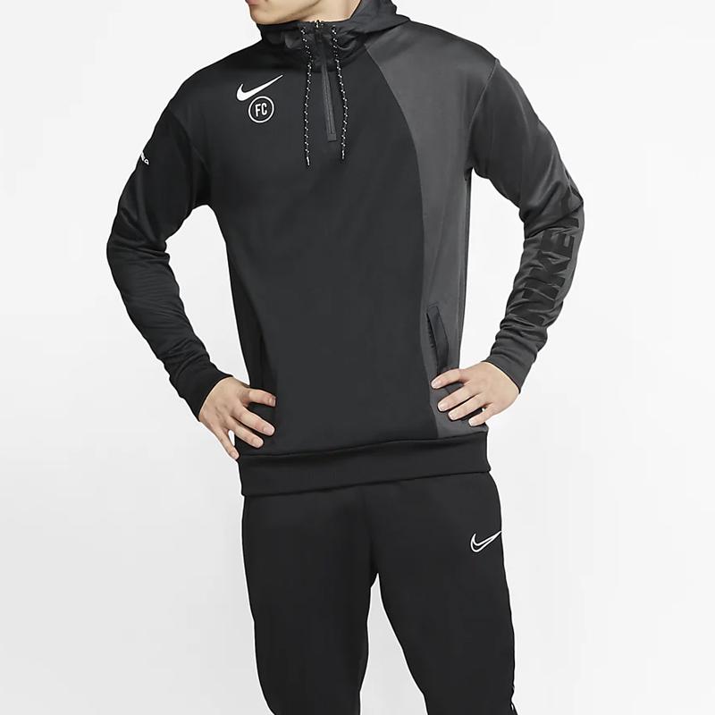 Nike Mikina s kapucí s reflexním potiskem loga abecedy na poloviční zip se stahovací šňůrkou Pánské topy Černá Šedá AT6098-060