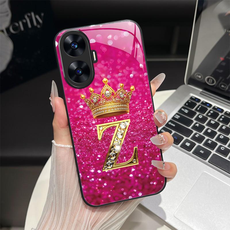 For Realme C55 4G Case Fashion Letters Hard Tempered Glass Back Covers For Realme Narzo N55 NarzoN55 C55 RMX3710 Phone Shell