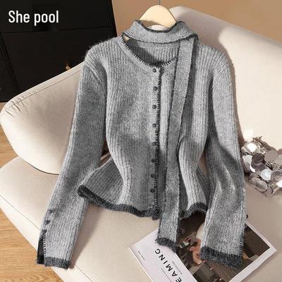 Women's Wool Blend Color-Block Round Neck Cardigan