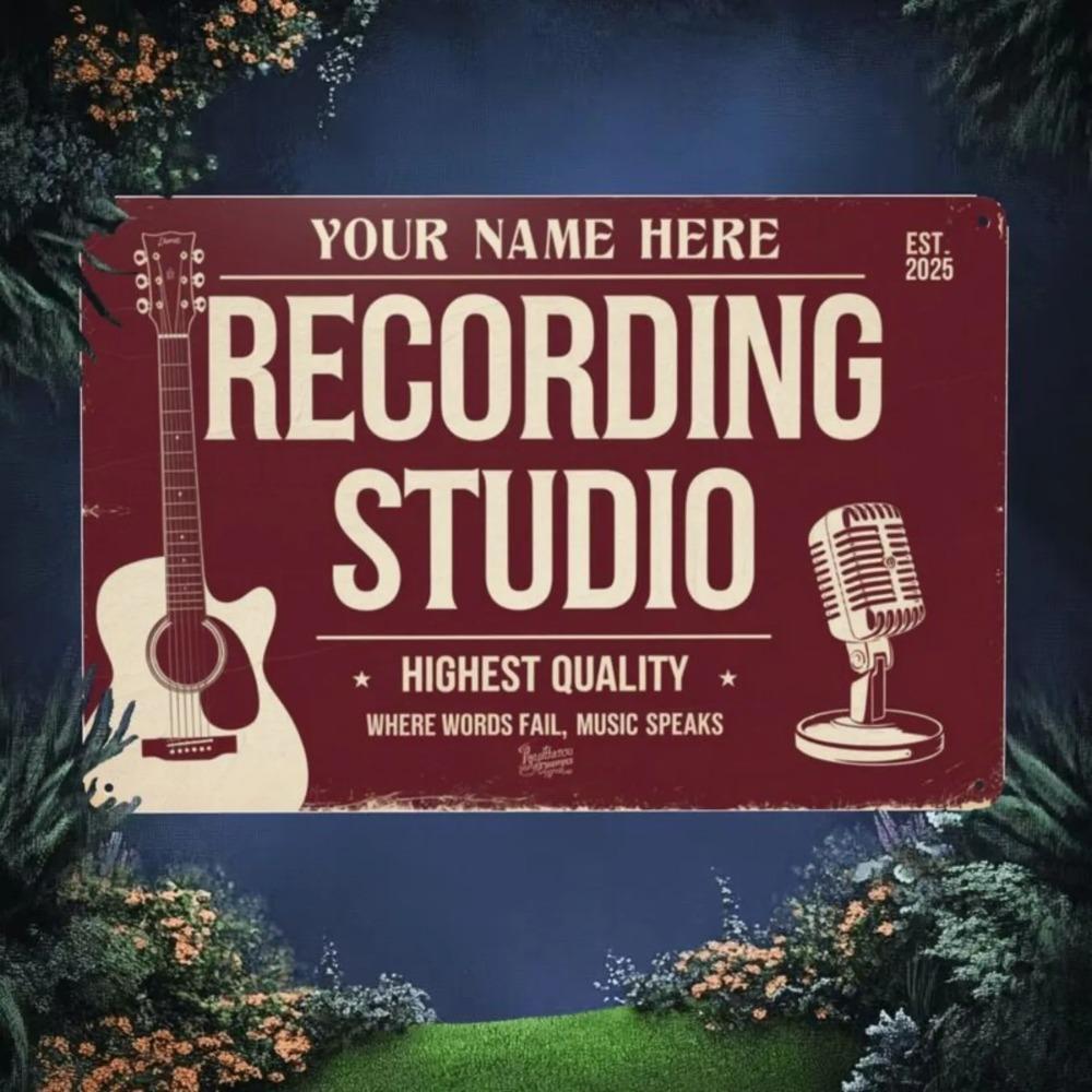Personalized Vintage Music Studio Metal Sign Guitar Microphone Aluminum Wall Decor