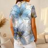 Women’s Short Sleeve Polo Collar Knit Top with Vintage Floral Print Casual Loose Fit Button Front Shirt
