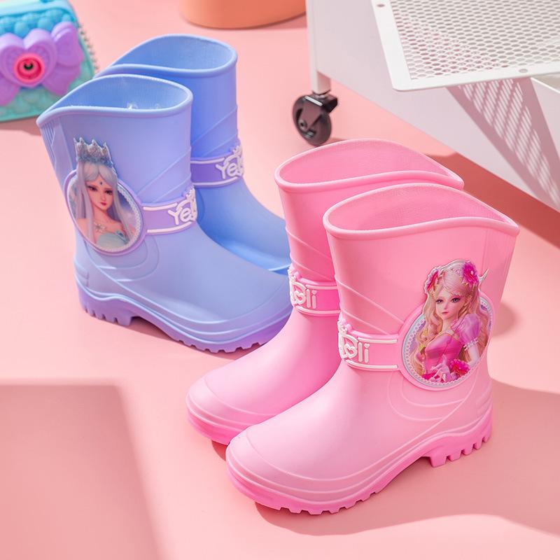Ye Luoli High Tube Rain Boots Four Seasons3-7Year-old Rubber Boots Kindergarten Rain Boots for Girls, Big Kids, Fleece-lined Cartoon Water Shoes for