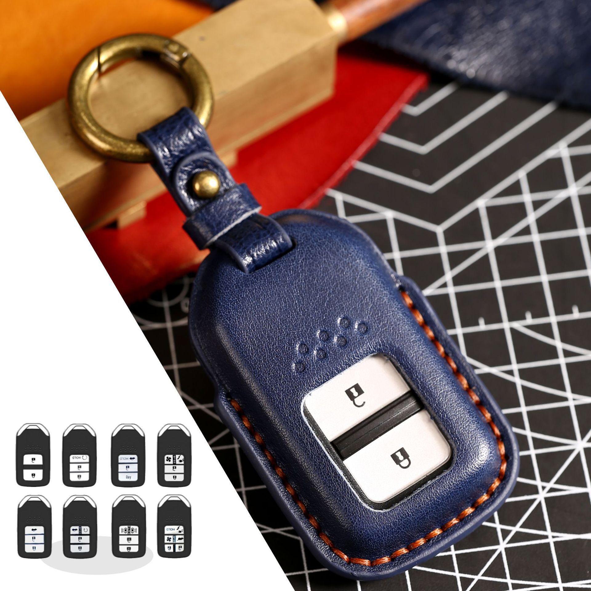 

Кожаный чехол для ключа для Honda: Фит, Сивик, Аккорд, XRV, Краун Роуд, Джейд, CRV, Бинжи. синий