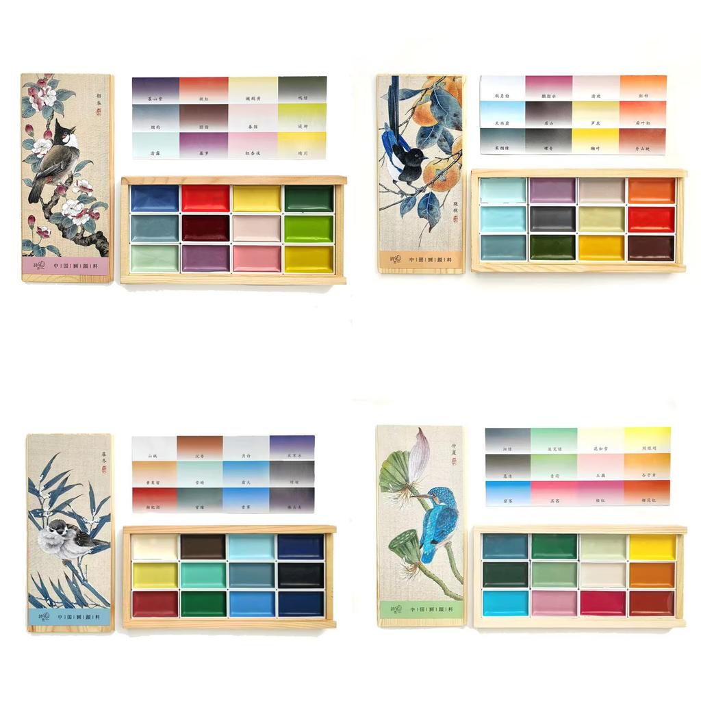 48-12 Farben Handgemaltes Chinesisches Malset - Professionelle Aquarellfarben in Festfarben, Ideal zum Skizzieren und Illustrieren