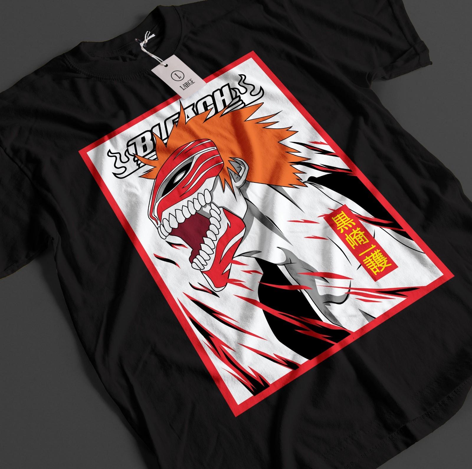 Bleach Anime Shirt Ichigo Bankai T-Shirt Mens Womens Tees Top Byakuya Tshirt Aizen Zaraki Unisex Tee M