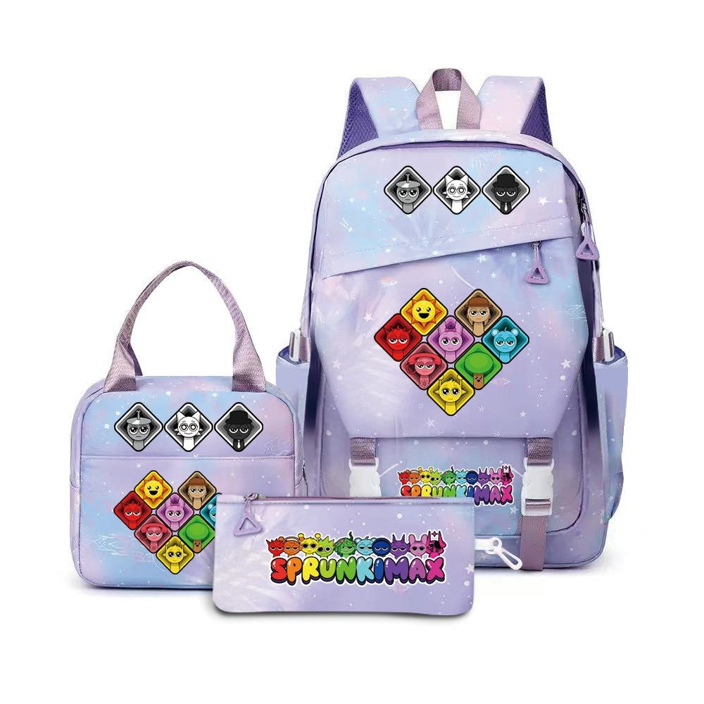 SprunkiPlush Rhythm Box School Bag Student Large Capacity Storage Backpack Backpack Three-piece Set L