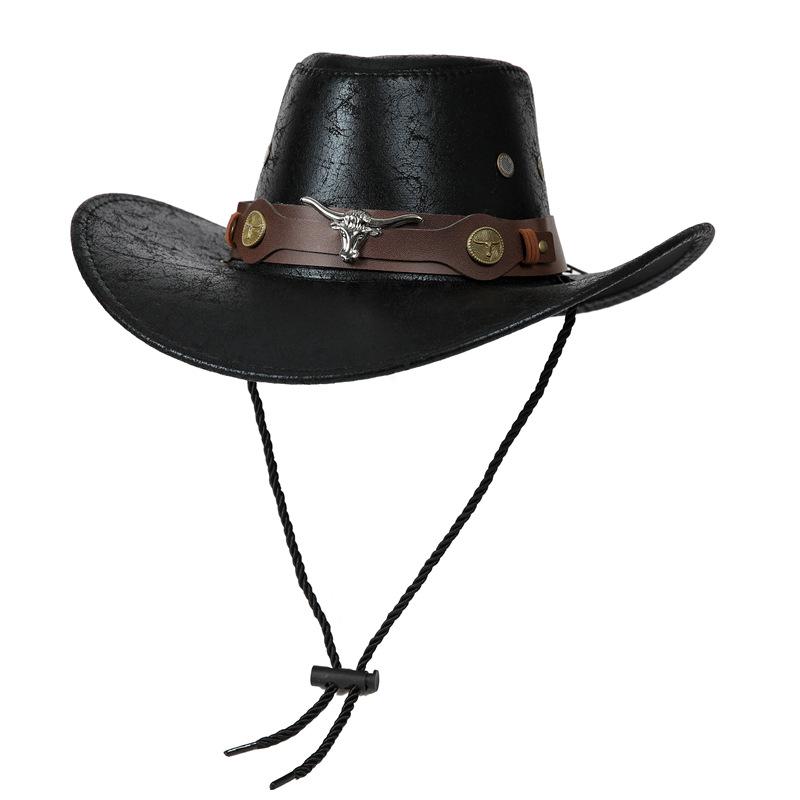 Cow Head Belt Rivet Jazz Hat Men'S And Women'S Spring, Summer And Autumn Outdoor Travel Sun Hat Big Edge Tibetan Western Cowboy Hat